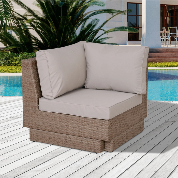 Medina Bixby Loungeset - Tuinset - 4-Delig - 5 Personen - Zitgroep - Bijzettafel - Zitkussens - Beige - Polyrotan - Staal