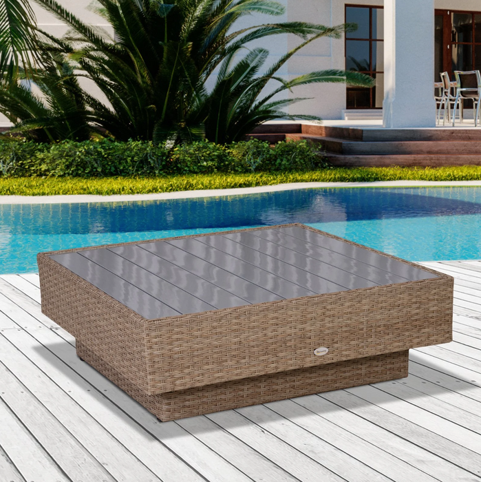 Medina Bixby Loungeset - Tuinset - 4-Delig - 5 Personen - Zitgroep - Bijzettafel - Zitkussens - Beige - Polyrotan - Staal