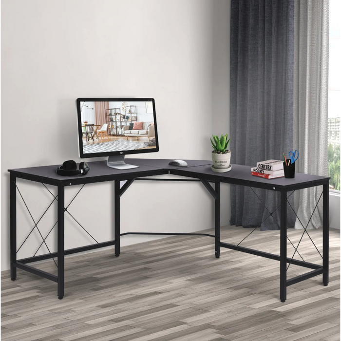 Medina Maywood Hoekbureau - Computertafel - Kantoortafel - Metaal - MDF - Zwart - L-Vorm -  L150 x B150 x H76 cm