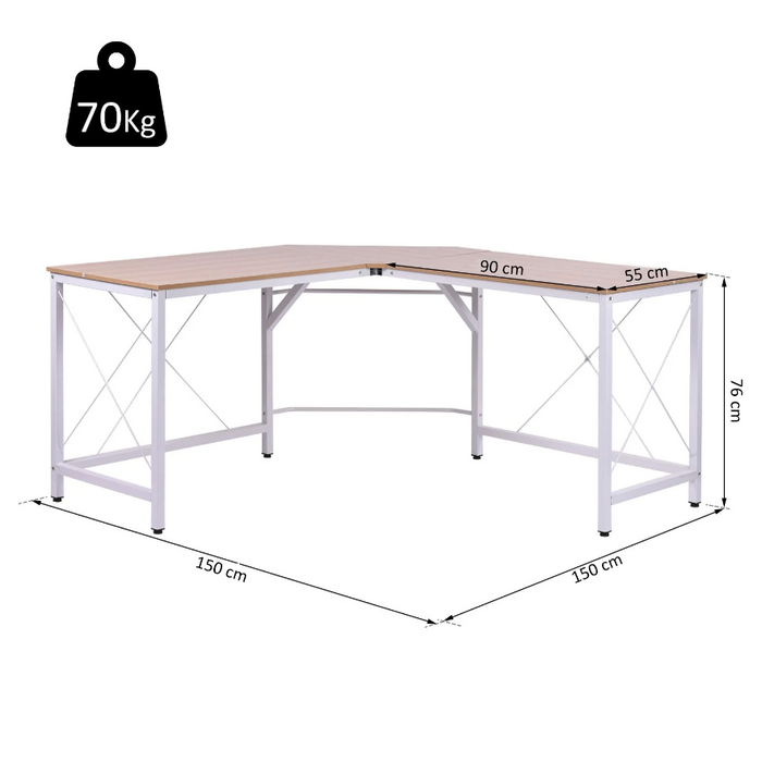 Medina Maywood Hoekbureau - Computertafel - Kantoortafel - Metaal - MDF - Zwart - L-Vorm -  L150 x B150 x H76 cm