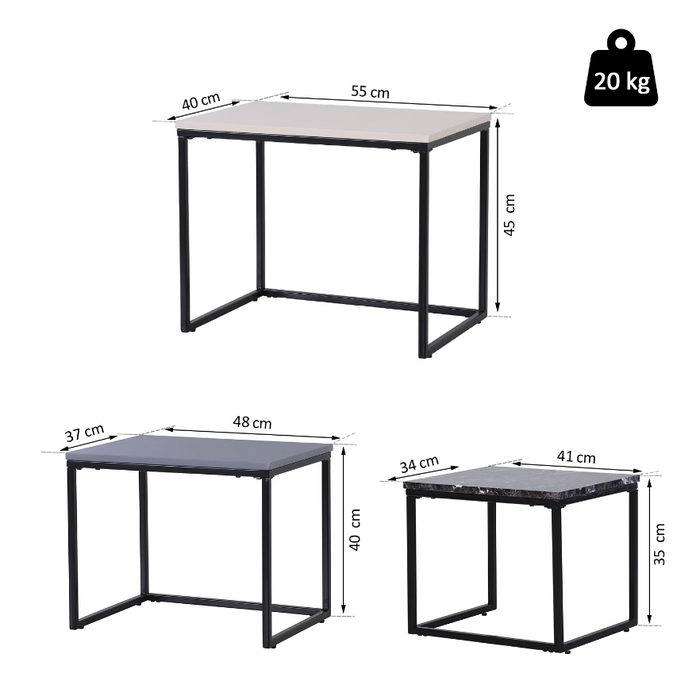 Medina Magna Salontafels - Set Van 3 - Bijzettafels - Koffietafels - Metaal - MDF - Diverse Afmetingen