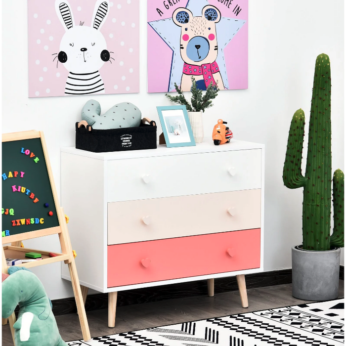 Nancy's Catano Kinderkamerkast - Dressoir - Ladekast -  Opbergkast - MDF - Blauw/Roze - Wit - 90 x 42 x 80 cm