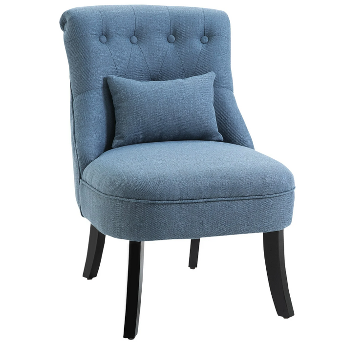 Nancy's Edgewater Fauteuil - Gestoffeerde Stoel - Loungestoel - Leesstoel - Linnen - Blauw/Grijs - Zwart - 52.5 x 69 x 77 cm