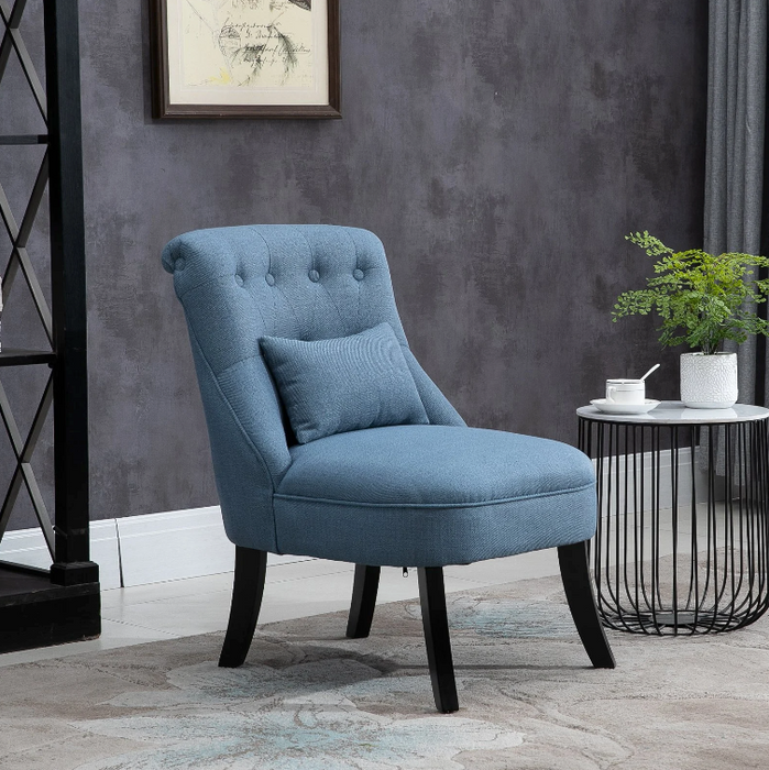 Nancy's Edgewater Fauteuil - Gestoffeerde Stoel - Loungestoel - Leesstoel - Linnen - Blauw/Grijs - Zwart - 52.5 x 69 x 77 cm