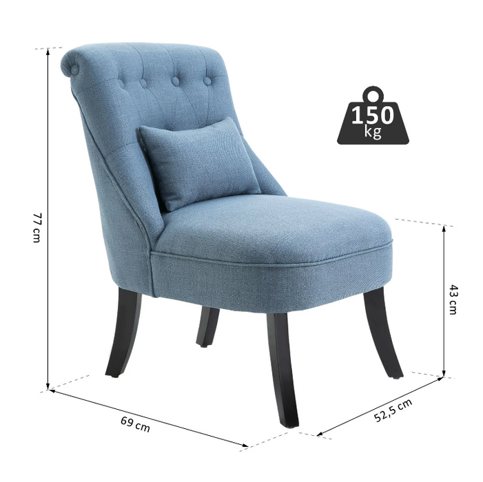 Nancy's Edgewater Fauteuil - Gestoffeerde Stoel - Loungestoel - Leesstoel - Linnen - Blauw/Grijs - Zwart - 52.5 x 69 x 77 cm