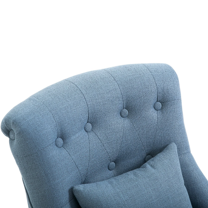 Nancy's Edgewater Fauteuil - Gestoffeerde Stoel - Loungestoel - Leesstoel - Linnen - Blauw/Grijs - Zwart - 52.5 x 69 x 77 cm