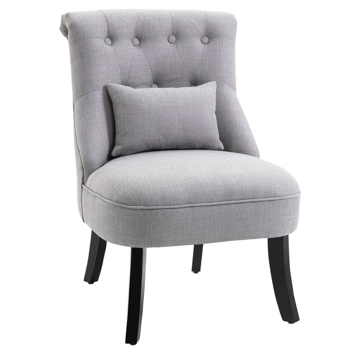 Nancy's Edgewater Fauteuil - Gestoffeerde Stoel - Loungestoel - Leesstoel - Linnen - Blauw/Grijs - Zwart - 52.5 x 69 x 77 cm