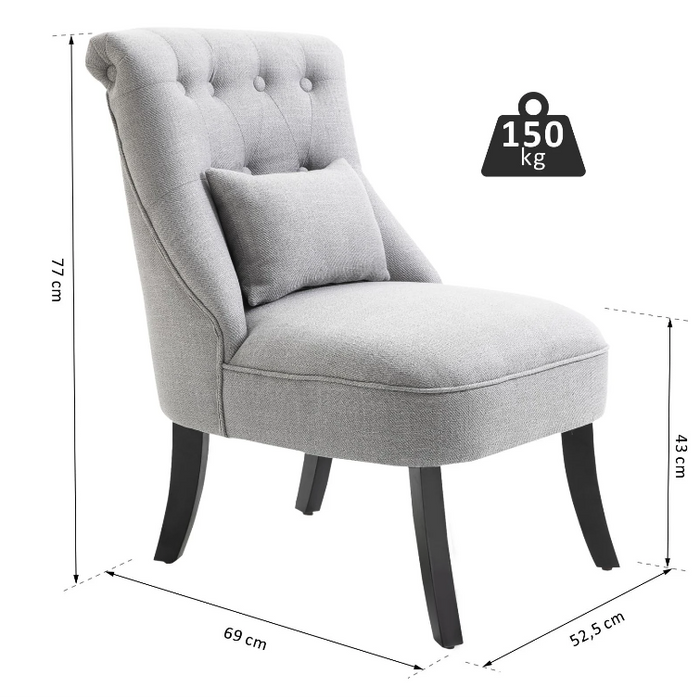 Nancy's Edgewater Fauteuil - Gestoffeerde Stoel - Loungestoel - Leesstoel - Linnen - Blauw/Grijs - Zwart - 52.5 x 69 x 77 cm