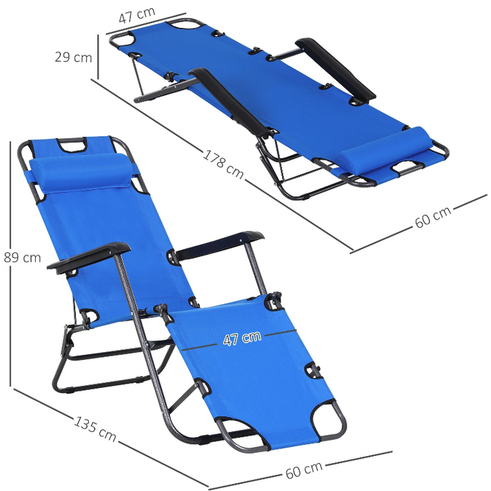 Nancy's Valinda Ligstoel - Loungestoel - Tuinstoel - Relaxstoel - Opvouwbaar - Kussen - Blauw - Zwart - 135 x 60 x 89 cm