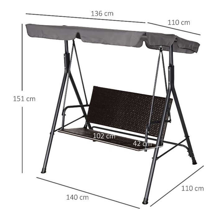 Nancy's Calabasas Schommelbank - Tuinschommel - Veranda - Verstelbare Luifel - Rotan - Staal - Zwart - 140 x 110 x 151 cm