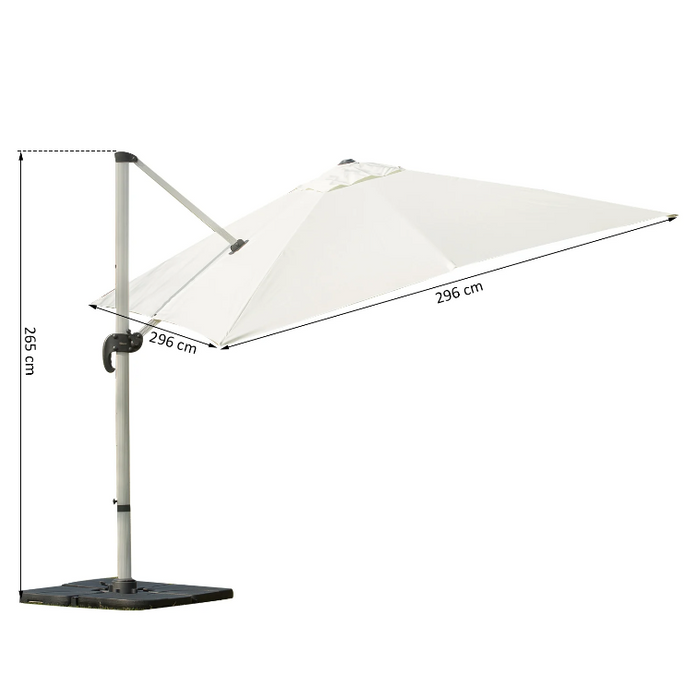 Medina Kuna Zweefparasol - Tuinparasol - 0–60° Verstelbaar - 360° Draaibaar - Aluminium - Zwart - Crème - Metaal - 2.96 x 2.96 x 2.65 m