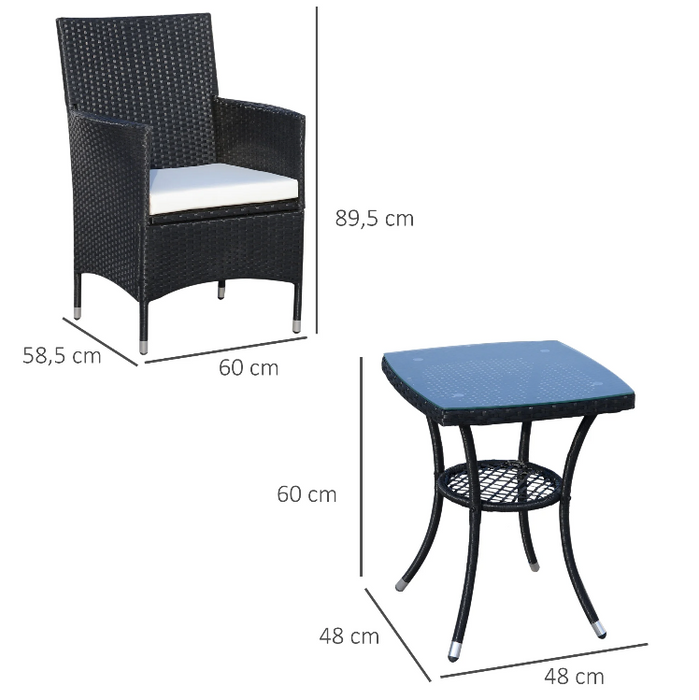 Medina Mukwonaga Tuinset - Twee Stoelen - Bijzettafel - Zitgroep - Zitkussen - Polyrotan - Zwart - Wit