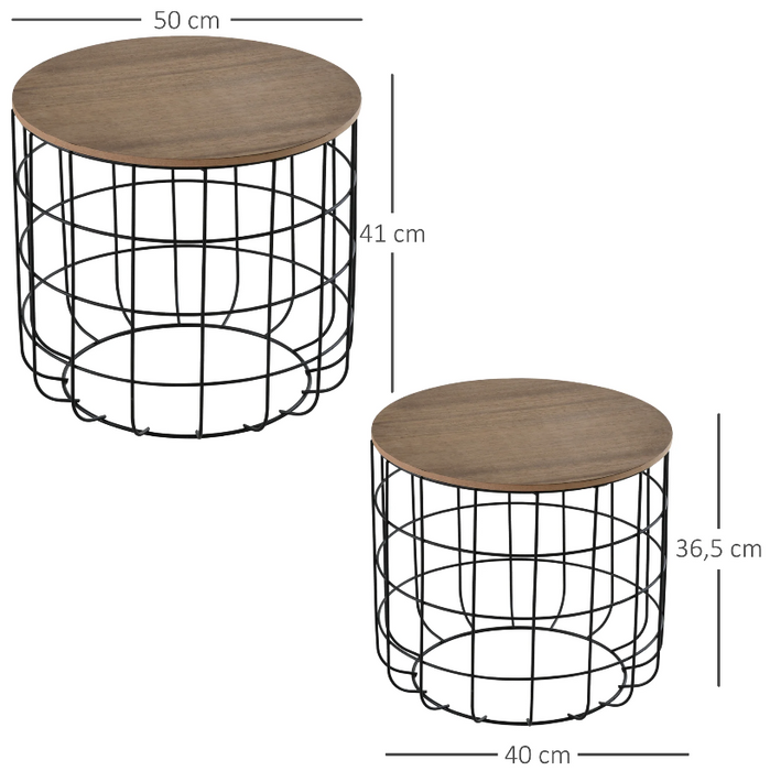 Medina Elkridge Bijzettafels - Salontafels - Set Van 2 - Staal - Bewerkt Hout - Zwart - Bruin