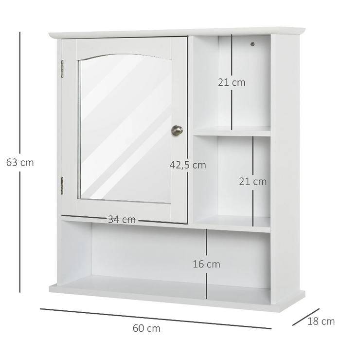 Medina Muscilteo Spiegelkast - Badkamerkast - Boveenkast - Open Vakken - Opbergruimte - Wit - MDF - 60 x 18 x 63 cm