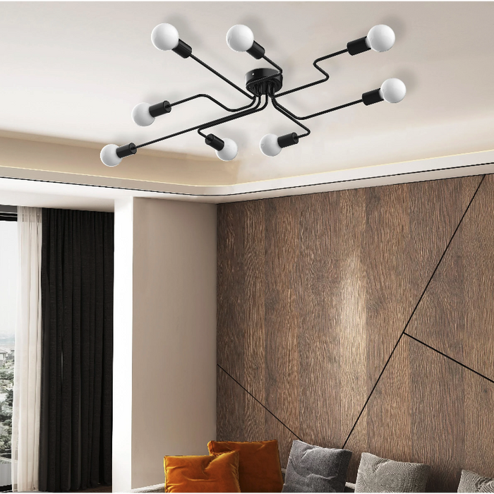 Medina Crest Hill Plafondlamp - Buisvorm - 8 Lampen - Metaal - Modern - Zwart - E27 - 105 x 74 x 11 cm