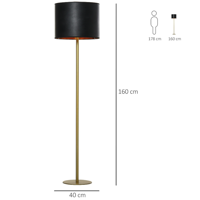 Medina Lomita Vloerlamp - Staande Lamp - Lampenkap - PU - Goud - Zwart/Wit - Metaal - 40 x 40 x 160 cm