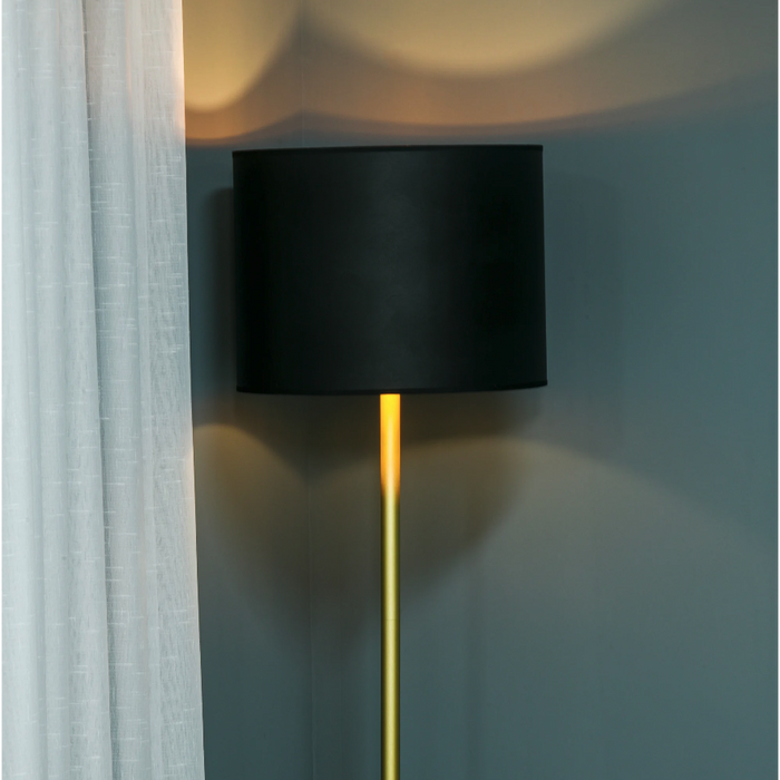 Medina Lomita Vloerlamp - Staande Lamp - Lampenkap - PU - Goud - Zwart/Wit - Metaal - 40 x 40 x 160 cm