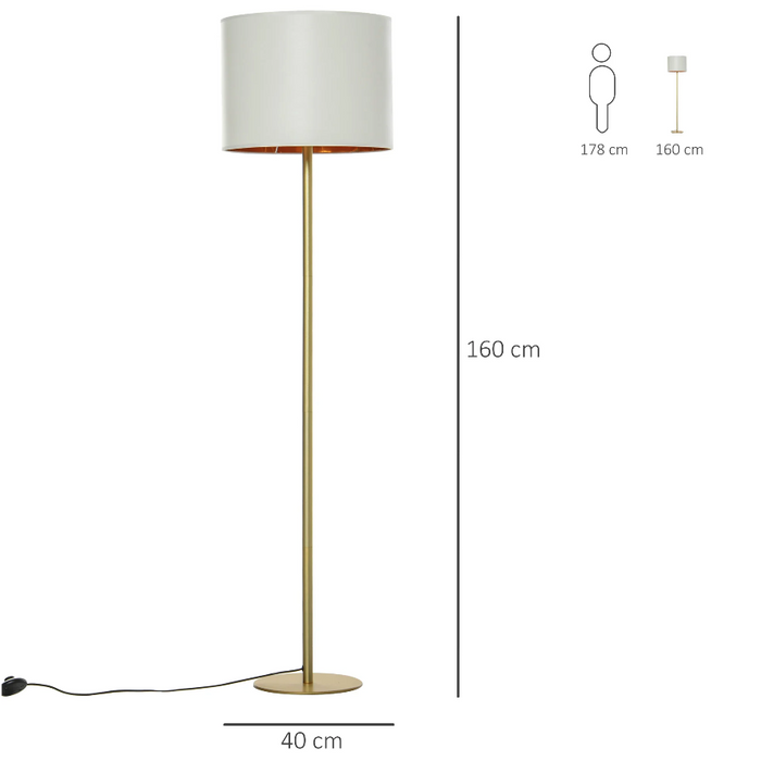 Medina Lomita Vloerlamp - Staande Lamp - Lampenkap - PU - Goud - Zwart/Wit - Metaal - 40 x 40 x 160 cm