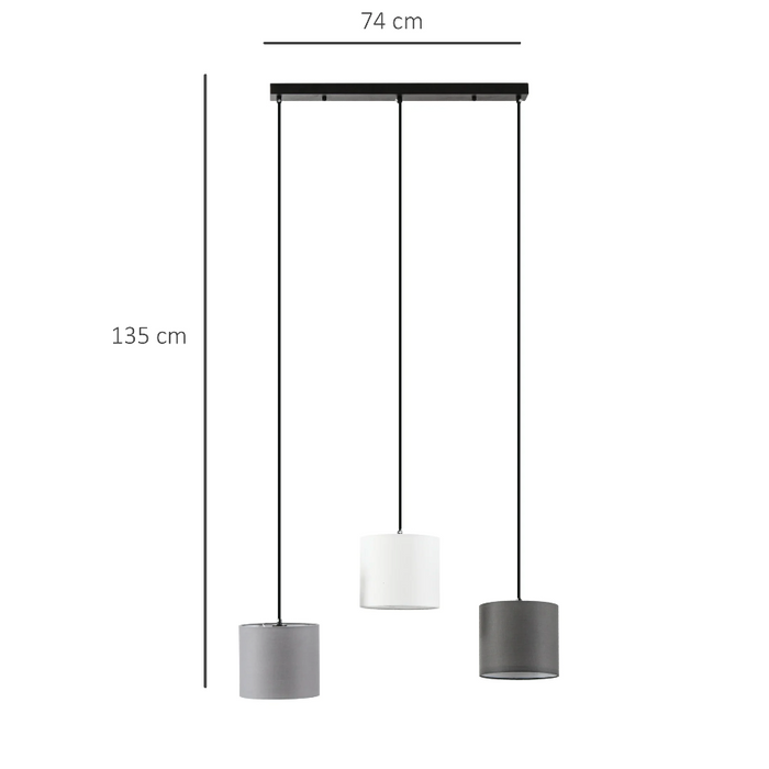 Medina Lone Tree Hanglamp - Plafondlamp - 3 Kettingen - 3x E14 - Zwart - Wit - Grijs - 74 x 18 x 135 cm