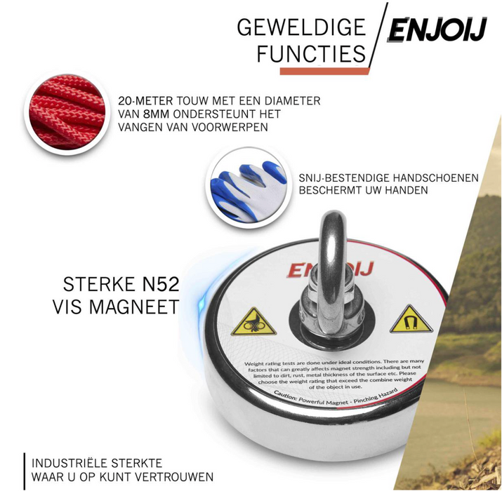 Magneetvissen Set Enjoij - Vismagneten - Magneet - Vismagneet Met Touw - Handschoenen - Schroefborgdraadmiddel - Starterspakket - Wit