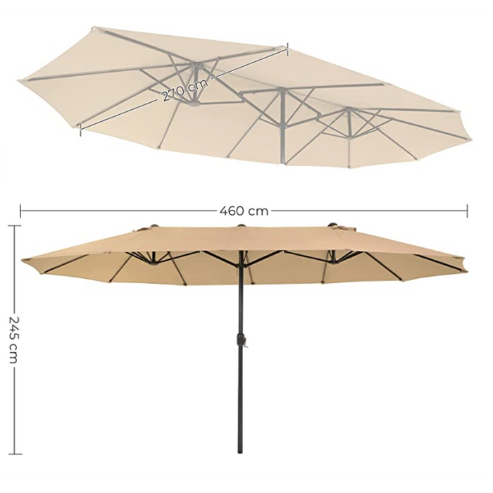 Nancy's Brentha Parasol - UV-Bescherming - Dubbel - Zwendel - Taupe - 460 x 270 cm