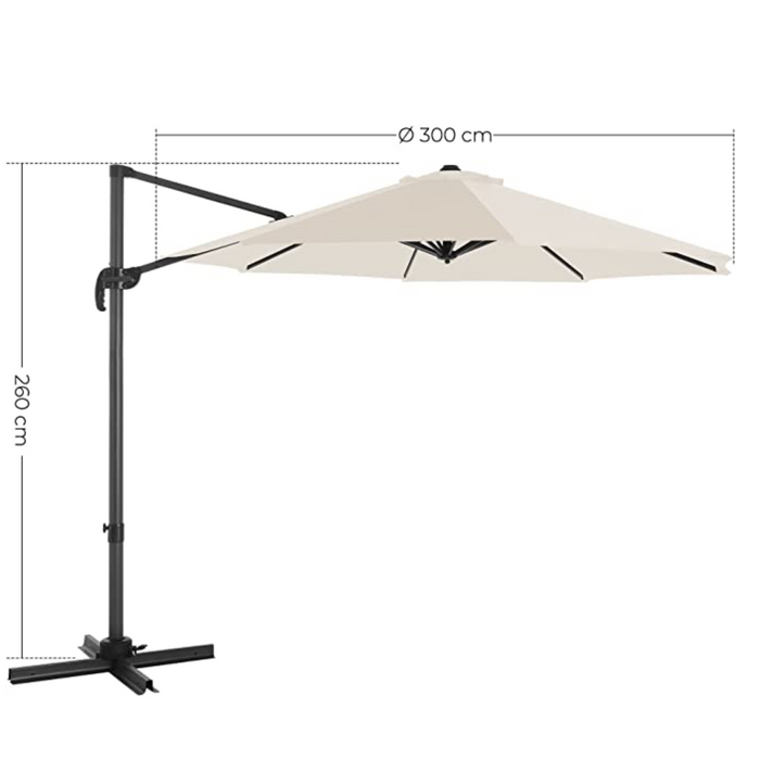 Nancy's Forestview Parasol - Hangparasol - UPF 50+ - Draaibaar - Verstelbaar - 3m Diameter - Grijs/Wit