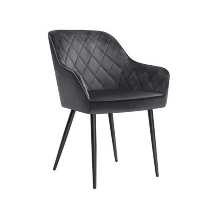 Nancy's Harlem Eetkamerstoel - Fauteuil - Gestoffeerd - Armleuningen - Metaal - Fluweel - Grijs - 62,5 x 60 x 85 cm