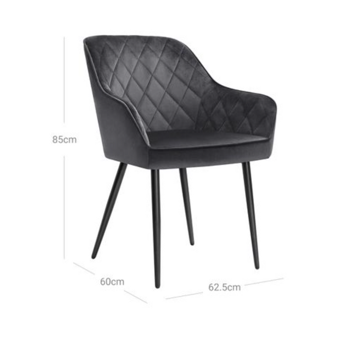 Nancy's Harlem Eetkamerstoel - Fauteuil - Gestoffeerd - Armleuningen - Metaal - Fluweel - Grijs - 62,5 x 60 x 85 cm