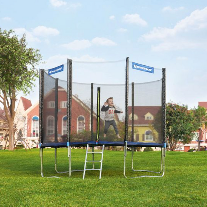 Nancy's Chaver Trampoline - Tuintrampoline - Veiligheidsnet - Ladder - Stangen - Veiligheidshoes - Zwart - Blauw - Staal - 366 cm