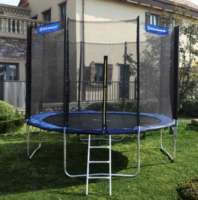 Nancy's Chaver Trampoline - Tuintrampoline - Veiligheidsnet - Ladder - Stangen - Veiligheidshoes - Zwart - Blauw - Staal - 366 cm