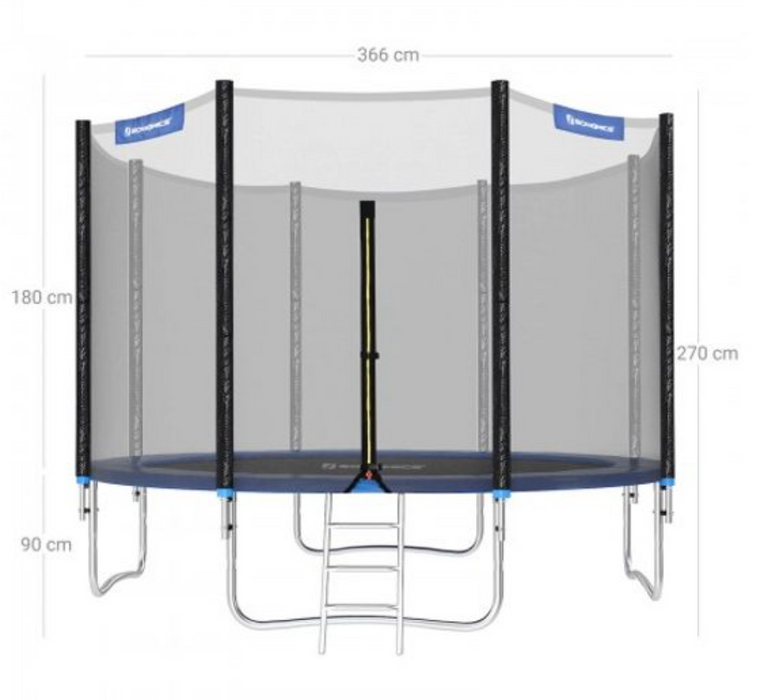 Nancy's Chaver Trampoline - Tuintrampoline - Veiligheidsnet - Ladder - Stangen - Veiligheidshoes - Zwart - Blauw - Staal - 366 cm