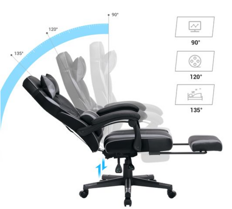 Nancy's Chauvin Gamestoel - Bureaustoel - Draaistoel - Voetensteun - Hoofdsteun - Lendenkussen - Ergonomisch - Hoogte Verstelbaar - Zwart - 67 x 66 x (116-126) cm