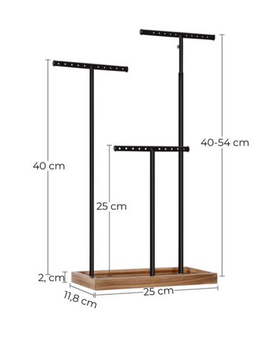 Nancy's Clearys Sieradenstandaard - T-Vormig - Opslag - Bruin - Zwart/Wit - Grenenhout - Metaal - 25 x 11,8 x (41,5-56,5) cm