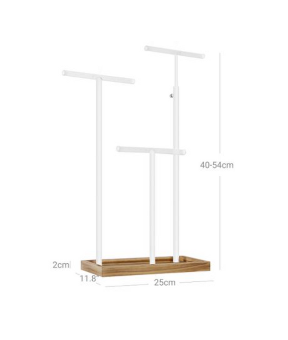 Nancy's Clearys Sieradenstandaard - T-Vormig - Opslag - Bruin - Zwart/Wit - Grenenhout - Metaal - 25 x 11,8 x (41,5-56,5) cm