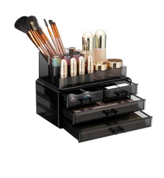 Nancy's Clacrion Make-Up Organizer - 4 Lades - Comestica - 11 Vakken - Anti-Slip - Sieraden - Zwart - Kunststof - 24 x 13,5 x 18,5 cm