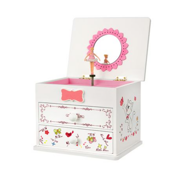 Nancy's Clermont Sieradenkistje - Muziekdoos - Ballerina - Spiegel - Kinderen - Wit - Roze - 15 x 11,5 x 12,3 cm