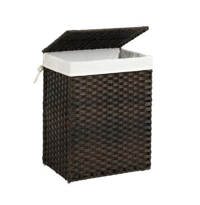 Nancy's Clifton Wasmand - Wasopberger - Handgeweven - 90L - Rotan - Deksel - Handvatten - Opvouwbaar - Bruin - 46 x 33 x 60 cm