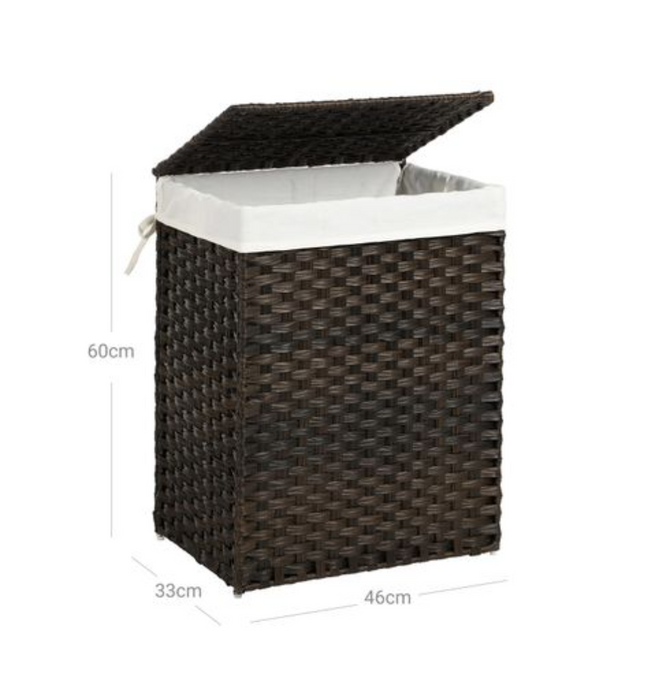 Nancy's Clifton Wasmand - Wasopberger - Handgeweven - 90L - Rotan - Deksel - Handvatten - Opvouwbaar - Bruin - 46 x 33 x 60 cm