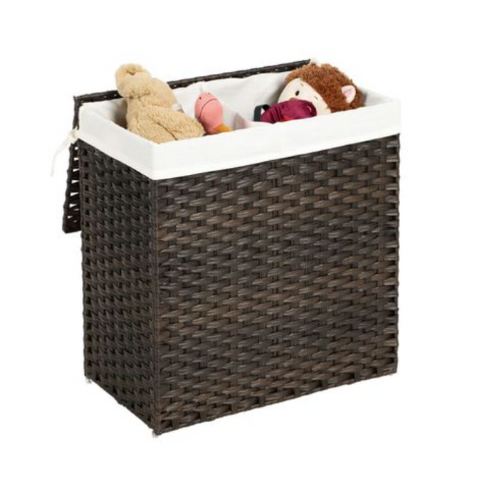 Nancy's Cliffside Wasmand - Wassorteerder - Handgeweven - 110L - Rotan - Handgrepen - Opvouwbaar - Waszak - Bruin -  57 x 33 x 60 cm