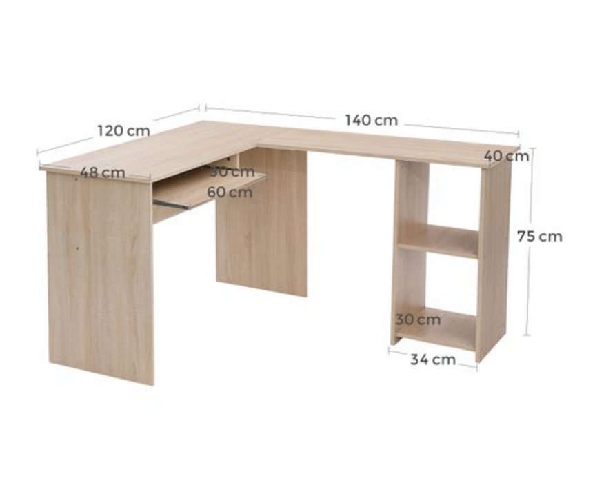 Nancy's Clifton Bureau - Computertafel - L-Vormig - Hoekbureau - Eiken - Bewerkt Hout - 140 x 120 x 75 cm