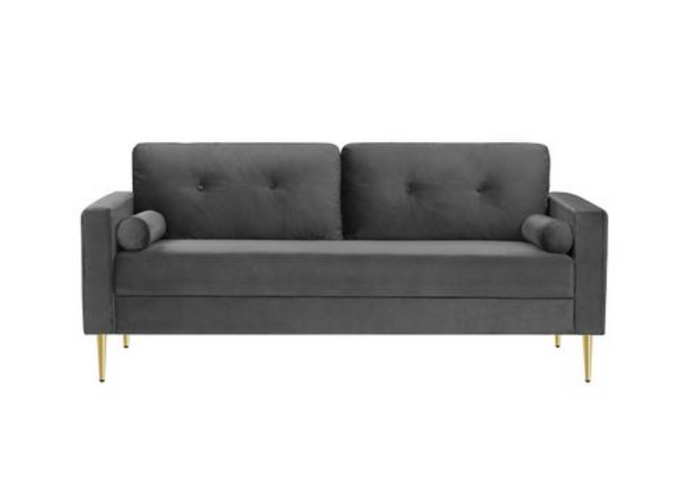 Nancy's Clive Bank - Sofa - 2-Zits - Rugkussens - Metaal - Fluweel - Eucalyptushout - Grijs - 181 x 82 x 86 cm