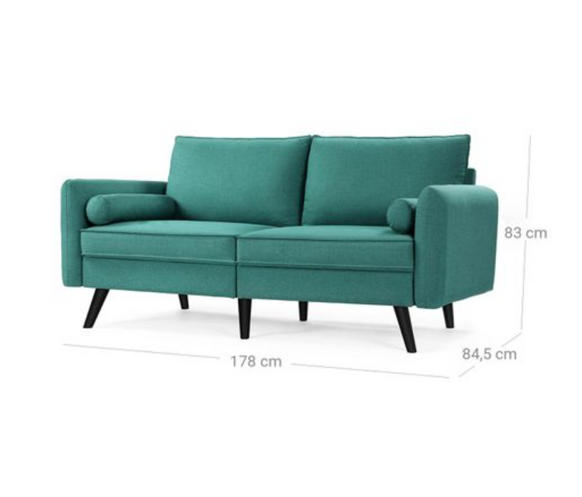 Nancy's Cloudslee Bank - Sofa - 3-Zits Bank - Imitatielinnen - Gestoffeerd - Hout - Smaragdgroen - Groen - 180 x 82 x 83 cm