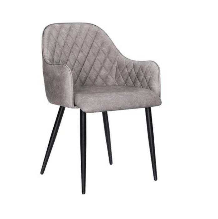 Nancy's Cloutier Eetkamerstoelen - Set Van 2 - Fauteuil - Gestoffeerd - Armleuningen - Grijs - Zwart - Metaal - PU - 54 x 57 x 79,5 cm