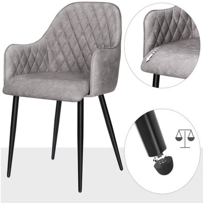 Nancy's Cloutier Eetkamerstoelen - Set Van 2 - Fauteuil - Gestoffeerd - Armleuningen - Grijs - Zwart - Metaal - PU - 54 x 57 x 79,5 cm