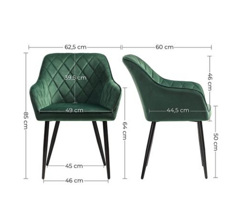 Nancy's Cloverdale Eetkamerstoelen - Set Van 2 - Fauteuils - Fluweel - Metaal - Groen/Grijs - 62,5 x 60 x 85 cm