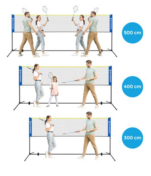 Nancy's Curtis Badmintonnet - Volleybalnet - Tennisnet - Blauw - Geel - Metaal - Kunststof - Draagtas - Verstelbaar - 500 x 103 x 155 cm