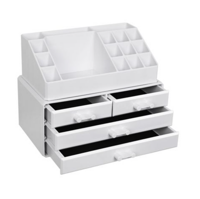 Nancy's Cutler Make-Up Organizer - Make-Up Opslag - 4 Lades - Open Vakken - Wit - Acryl - 24 x 13.5 x 18.5 cm