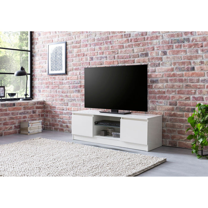 Medina Tv Kast Meubel - Tv Meubels met LED Verlichting - Hoogglans Wit - Tv kast met Opbergruimte - 140 x 39 x 40 cm