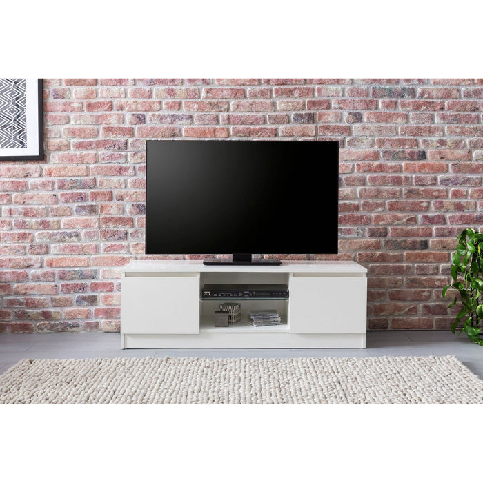 Medina Tv Kast Meubel - Tv Meubels met LED Verlichting - Hoogglans Wit - Tv kast met Opbergruimte - 140 x 39 x 40 cm