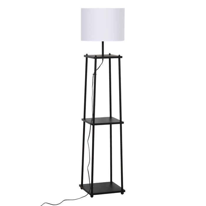 Medina Hayesville Vloerlamp - Sfeerverlichting - Hoge Lamp - Opbergruimte - 3 Niveaus - Katoen - Polyester - Metaal - Zwart - 34.5 x 34.5 x 150 cm